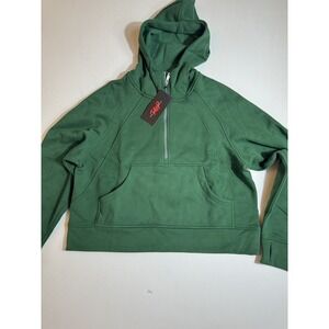 LAMOER Womens Hoodie Pullover Sweatshirts Peachskin Half-Zip Crop Hooded Sz L